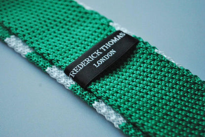 green and white striped skinny knitted tie by Frederick Thomas Handmade Mens Ties