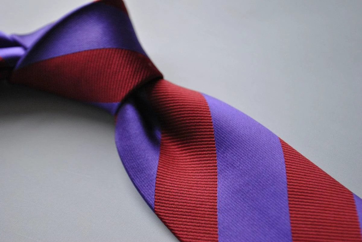 maroon red and cadbury purple barber striped tie by Frederick Thomas Handmade Mens Ties