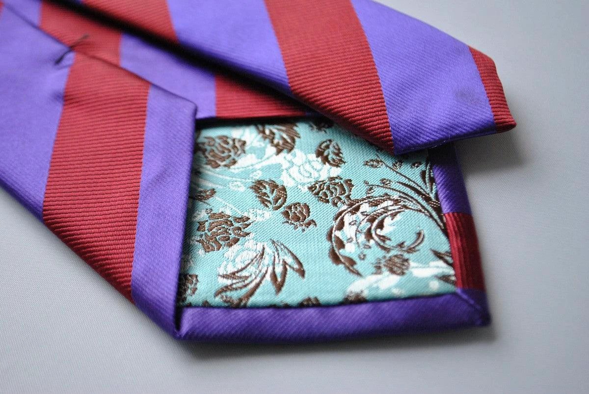 maroon red and cadbury purple barber striped tie by Frederick Thomas Handmade Mens Ties