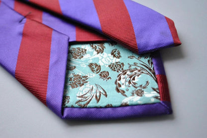 maroon red and cadbury purple barber striped tie by Frederick Thomas Handmade Mens Ties