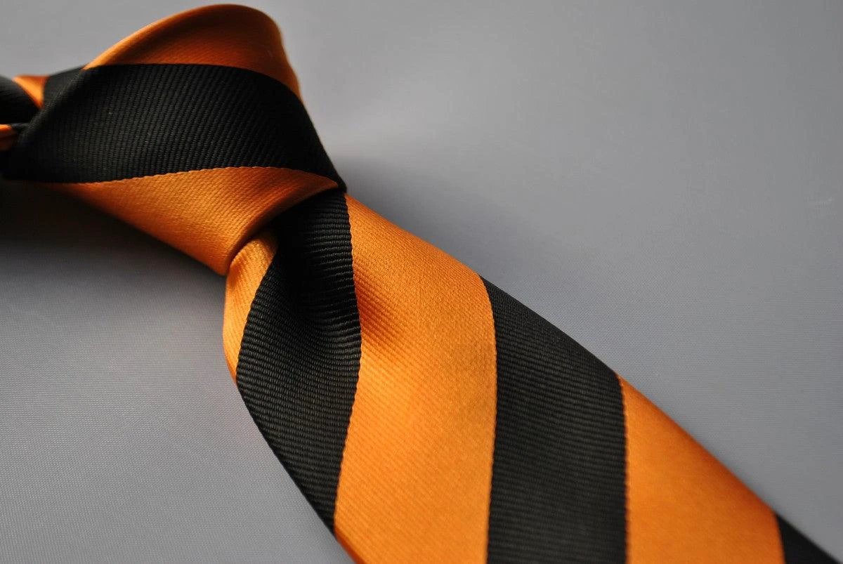 burnt orange and black barber striped tie by Frederick Thomas Handmade Mens Ties