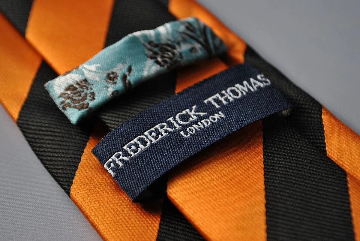 burnt orange and black barber striped tie by Frederick Thomas Handmade Mens Ties