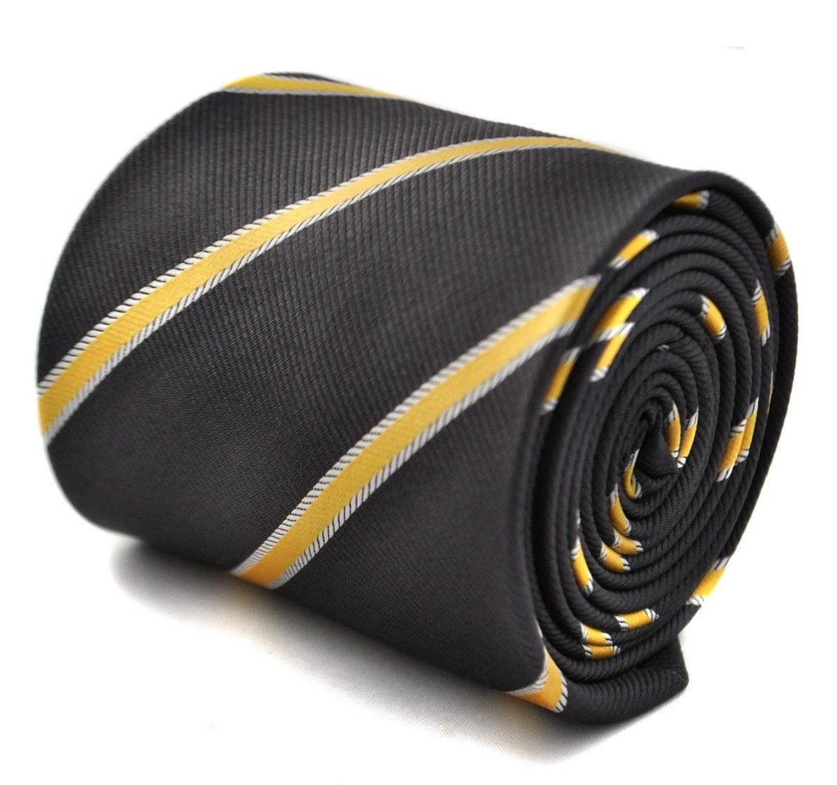 charcoal grey and yellow club striped tie by Frederick Thomas Handmade Mens Ties