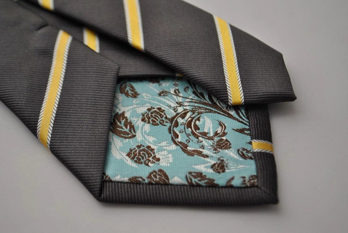charcoal grey and yellow club striped tie by Frederick Thomas Handmade Mens Ties