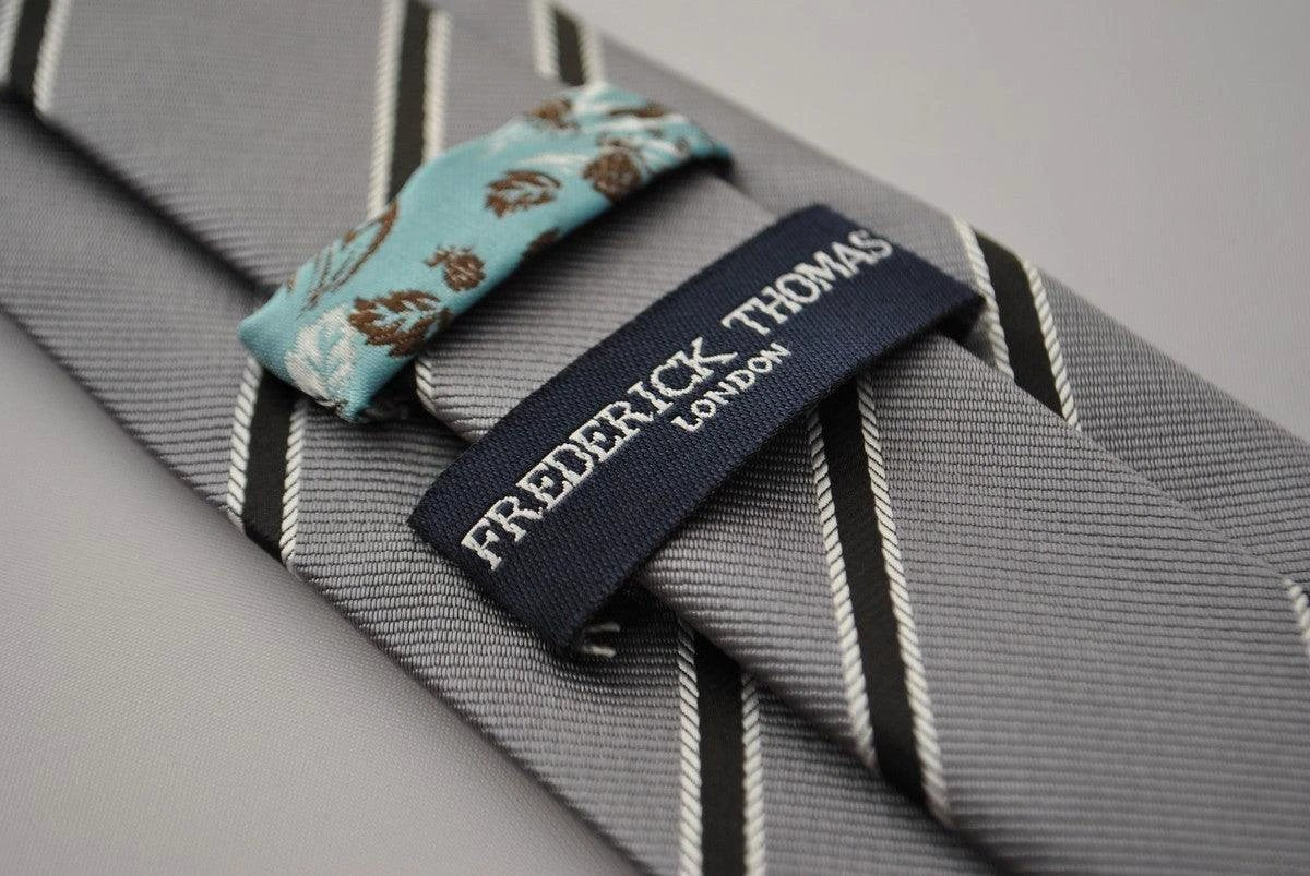 grey and black club striped tie by Frederick Thomas Handmade Mens Ties