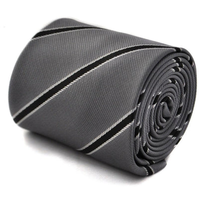 grey and black club striped tie by Frederick Thomas Handmade Mens Ties