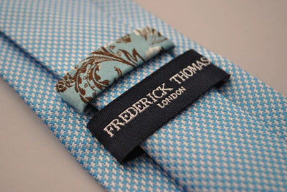 light blue dogstooth check tie by Frederick Thomas Handmade Mens Ties