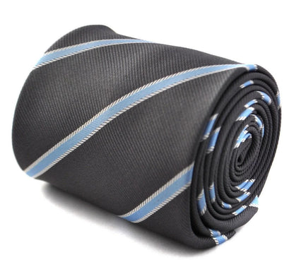 grey tie with light blue stripe by Frederick Thomas Handmade Mens Ties