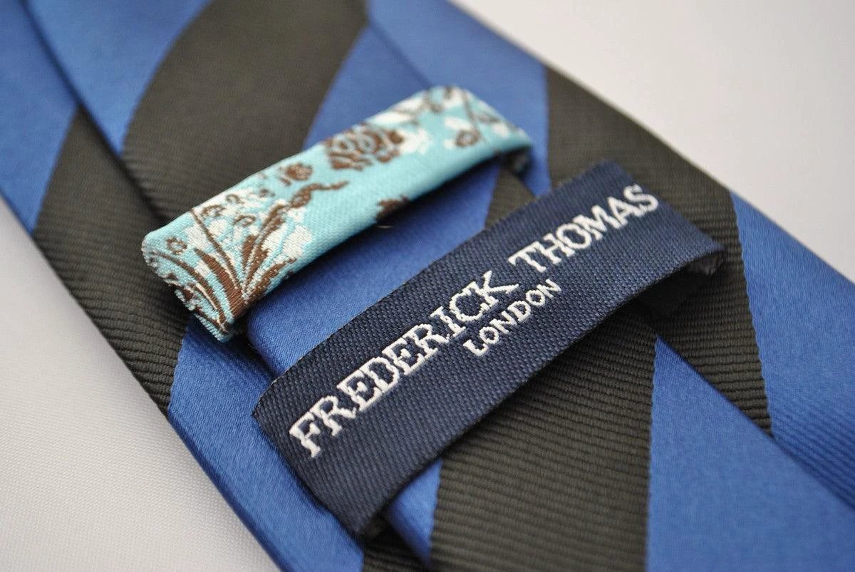black and dark blue barber striped tie by Frederick Thomas Handmade Mens Ties