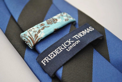 black and dark blue barber striped tie by Frederick Thomas Handmade Mens Ties