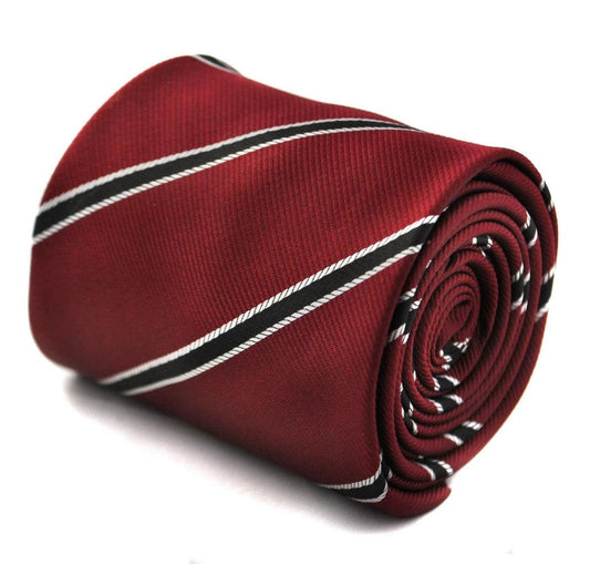 maroon and black club striped tie by Frederick Thomas Handmade Mens Ties