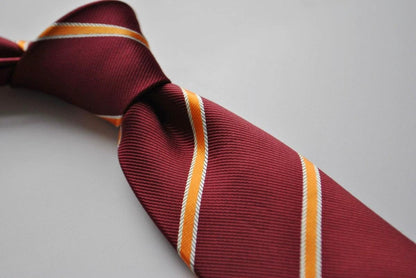 Maroon and Orange Club Striped Tie for the Luxury Professional Man - Handcrafted with Floral Rear Detail by Frederick Thomas Handmade Mens Ties