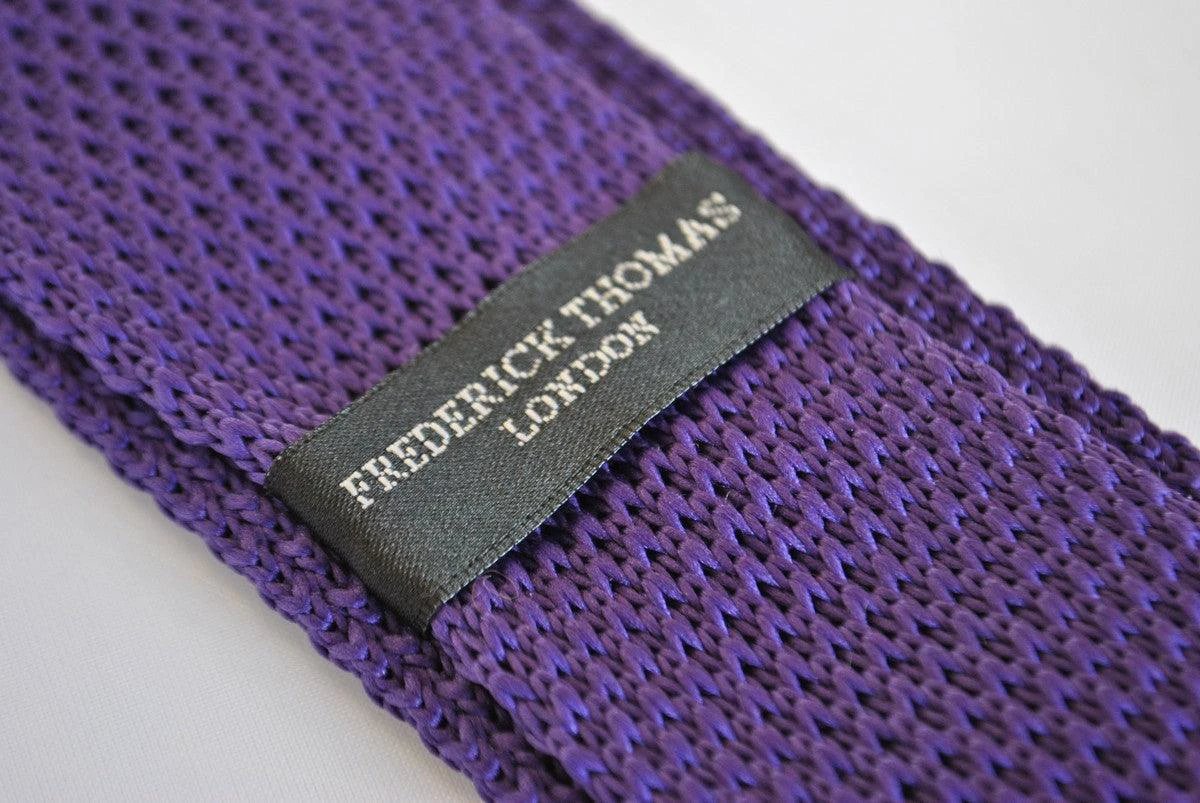 cadbury purple skinny knitted tie with white polka dots by Frederick Thomas Handmade Mens Ties