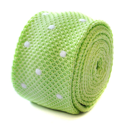 Lime Green Skinny Knitted Tie With White Polka Dots - Handcrafted By Frederick Thomas For Confident Professional Style by Frederick Thomas Handmade Mens Ties