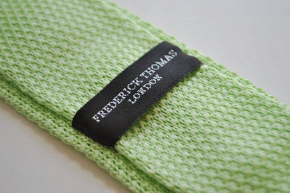 Lime Green Skinny Knitted Tie With White Polka Dots - Handcrafted By Frederick Thomas For Confident Professional Style by Frederick Thomas Handmade Mens Ties