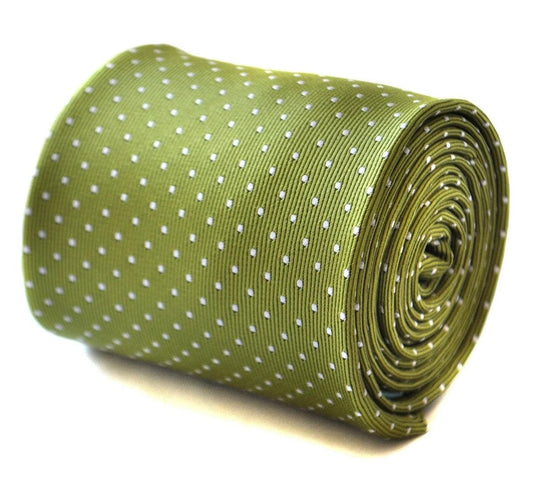 lime green and white pin spot tie by Frederick Thomas Handmade Mens Ties