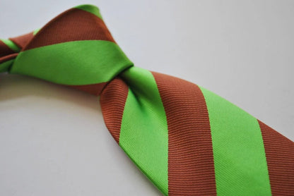 Frederick Thomas Handmade Tie - Barber Stripe In Chocolate Brown And Apple Green For Elegant Professional Style by Frederick Thomas Handmade Mens Ties