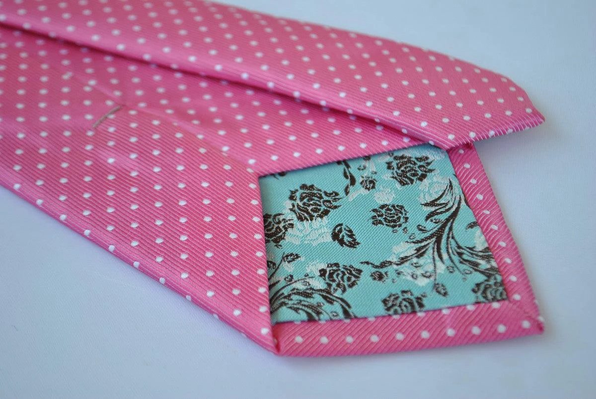 bright pink with white pin spot tie by Frederick Thomas Handmade Mens Ties