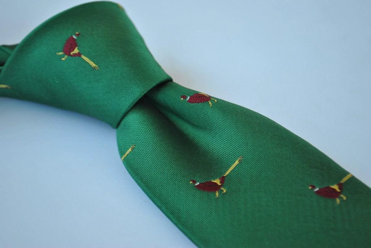 dark green tie with pheasant design by Frederick Thomas Handmade Mens Ties