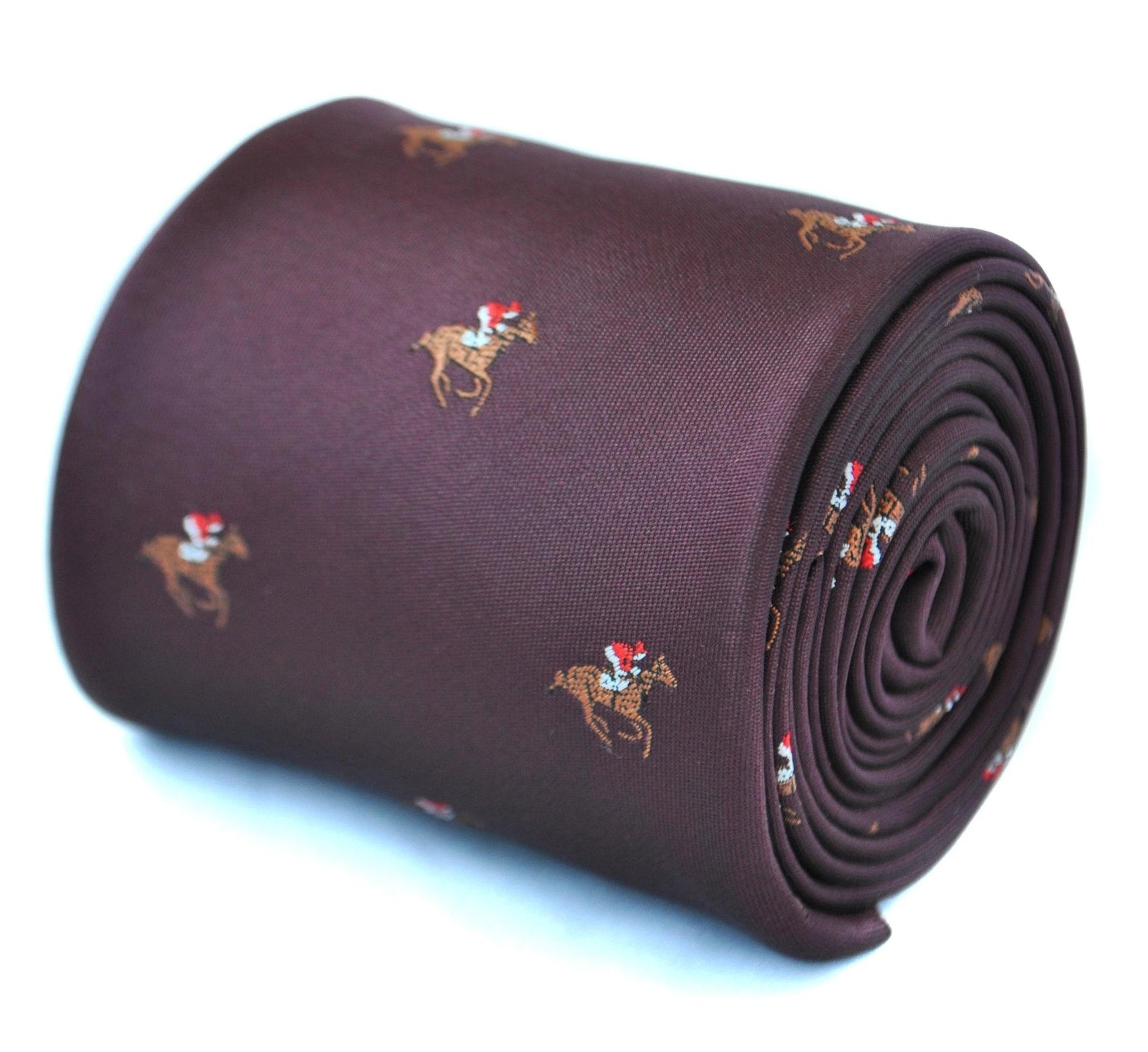 Burgundy Maroon Tie With Horse Racing Design - Handmade Luxury By Frederick Thomas by Frederick Thomas Handmade Mens Ties