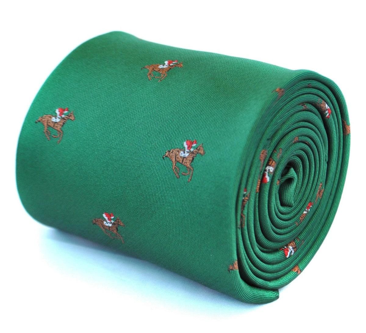 dark green tie with horse racing design by Frederick Thomas Handmade Mens Ties