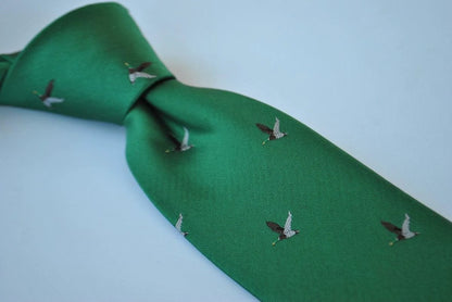 dark green tie with flying duck design by Frederick Thomas Handmade Mens Ties