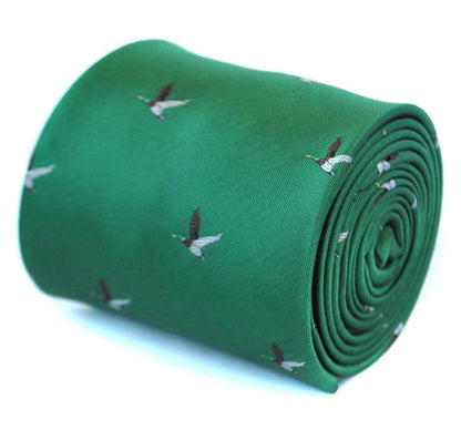 dark green tie with flying duck design by Frederick Thomas Handmade Mens Ties