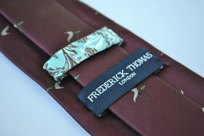 Maroon Tie With Flying Duck Design - Handmade Luxury Accessory By Frederick Thomas by Frederick Thomas Handmade Mens Ties