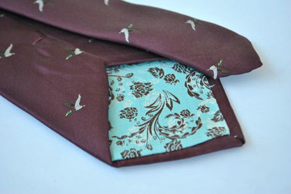Maroon Tie With Flying Duck Design - Handmade Luxury Accessory By Frederick Thomas by Frederick Thomas Handmade Mens Ties