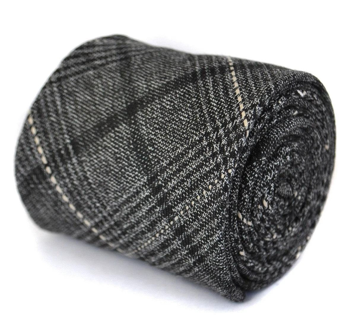 black and grey check tweed wool slim tie by Frederick Thomas Handmade Mens Ties