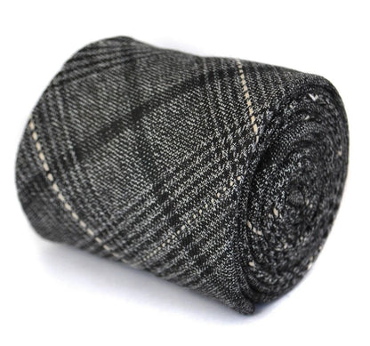 black and grey check tweed wool slim tie by Frederick Thomas Handmade Mens Ties