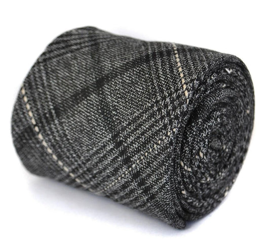 black and grey check tweed wool slim tie by Frederick Thomas Handmade Mens Ties