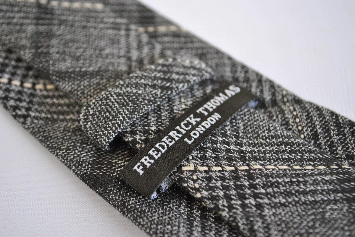 black and grey check tweed wool slim tie by Frederick Thomas Handmade Mens Ties