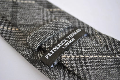black and grey check tweed wool slim tie by Frederick Thomas Handmade Mens Ties