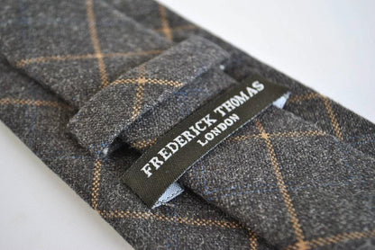 charcoal grey orange check tweed wool skinny tie by Frederick Thomas Handmade Mens Ties