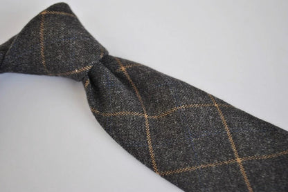 charcoal grey orange check tweed wool skinny tie by Frederick Thomas Handmade Mens Ties