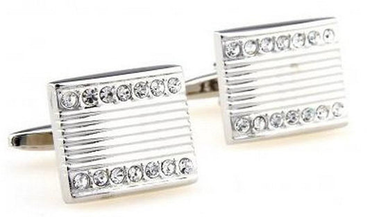 silver and white crystal rectangular cufflinks by Frederick Thomas Handmade Mens Ties