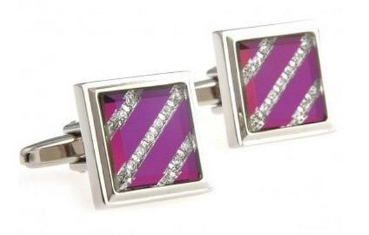 silver cufflinks with purple and crystal striped square by Frederick Thomas Handmade Mens Ties