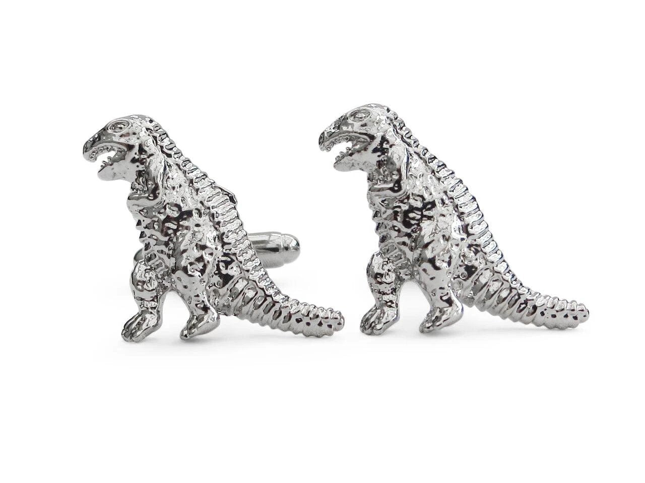 silver t-rex dinosaur cufflinks by Frederick Thomas Handmade Mens Ties