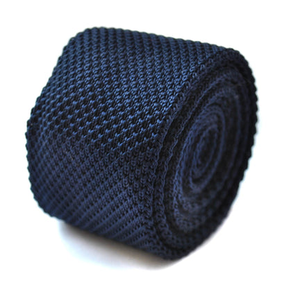 navy blue knitted tie with matching pocket square by Frederick Thomas Handmade Mens Ties