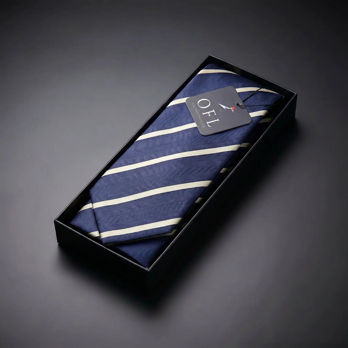 Navy Blue & Pale Yellow Stipe Tie - Hawksmoor Edit by OFL Ties