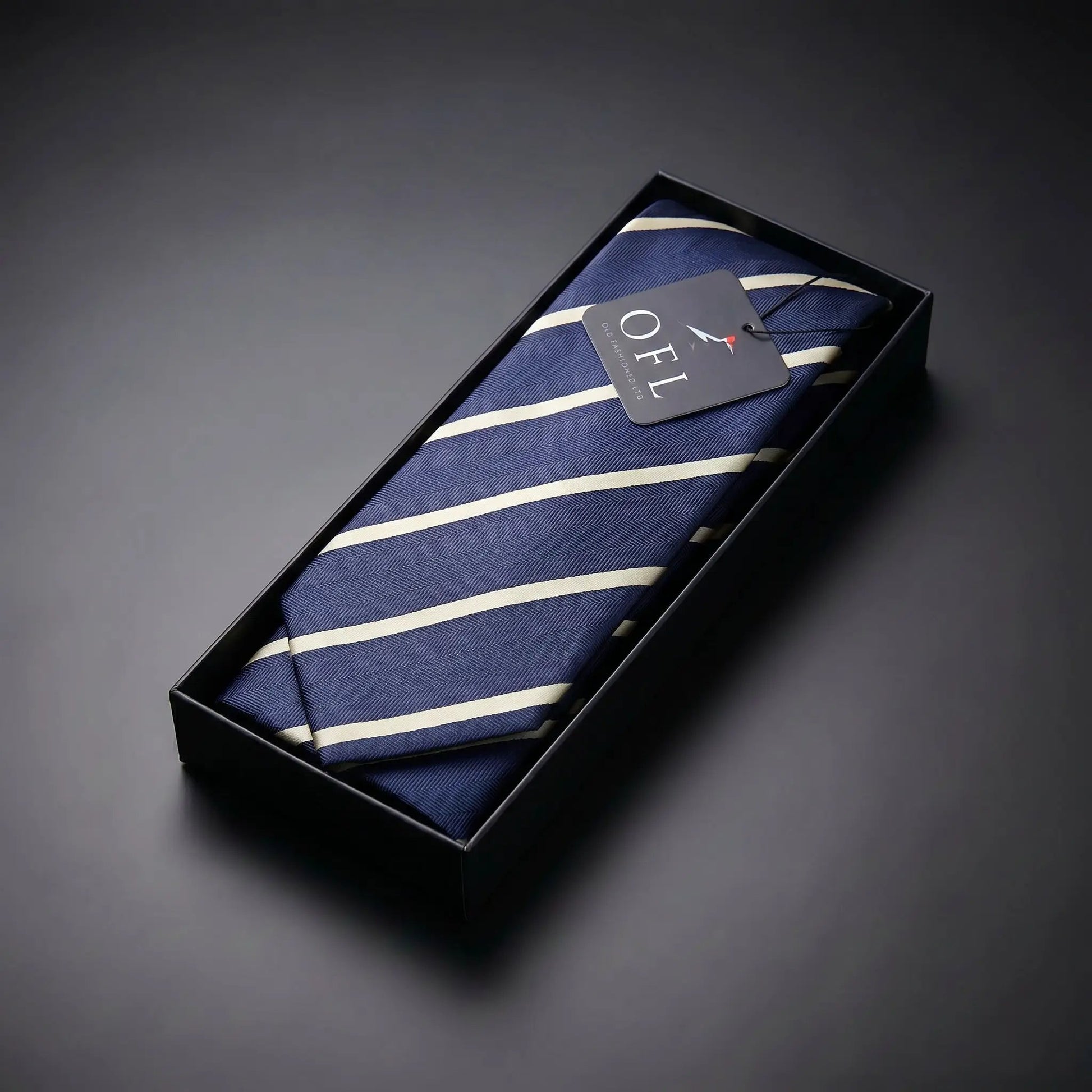 Navy Blue & Pale Yellow Stipe Tie - Hawksmoor Edit by OFL Ties