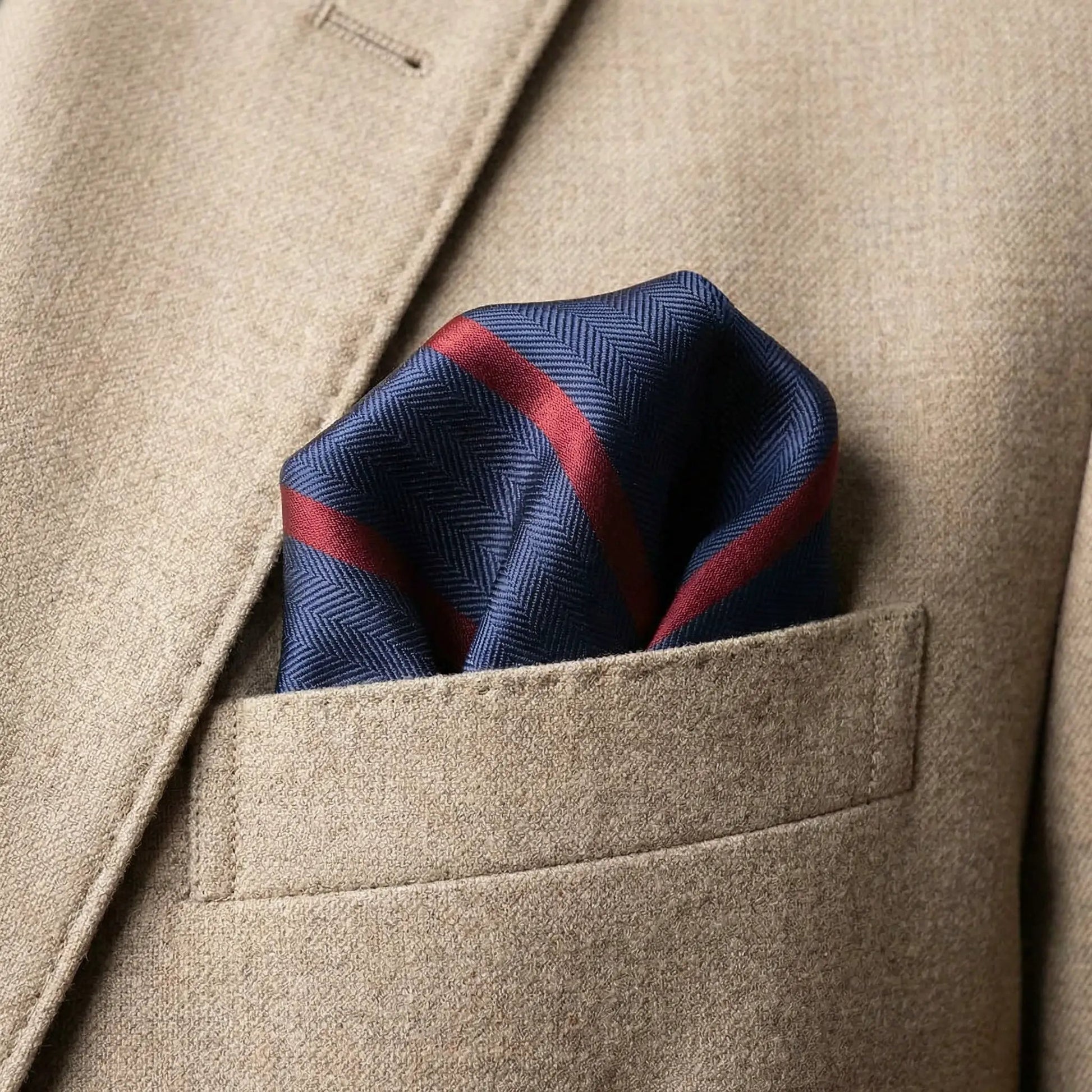 Navy Blue & Wine Stripe Pocket Square - Hawksmoor Edit by OFL Ties