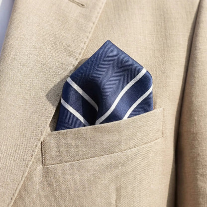 Navy Blue & White Stripe Pocket Square - Charleston Edit by OFL Ties