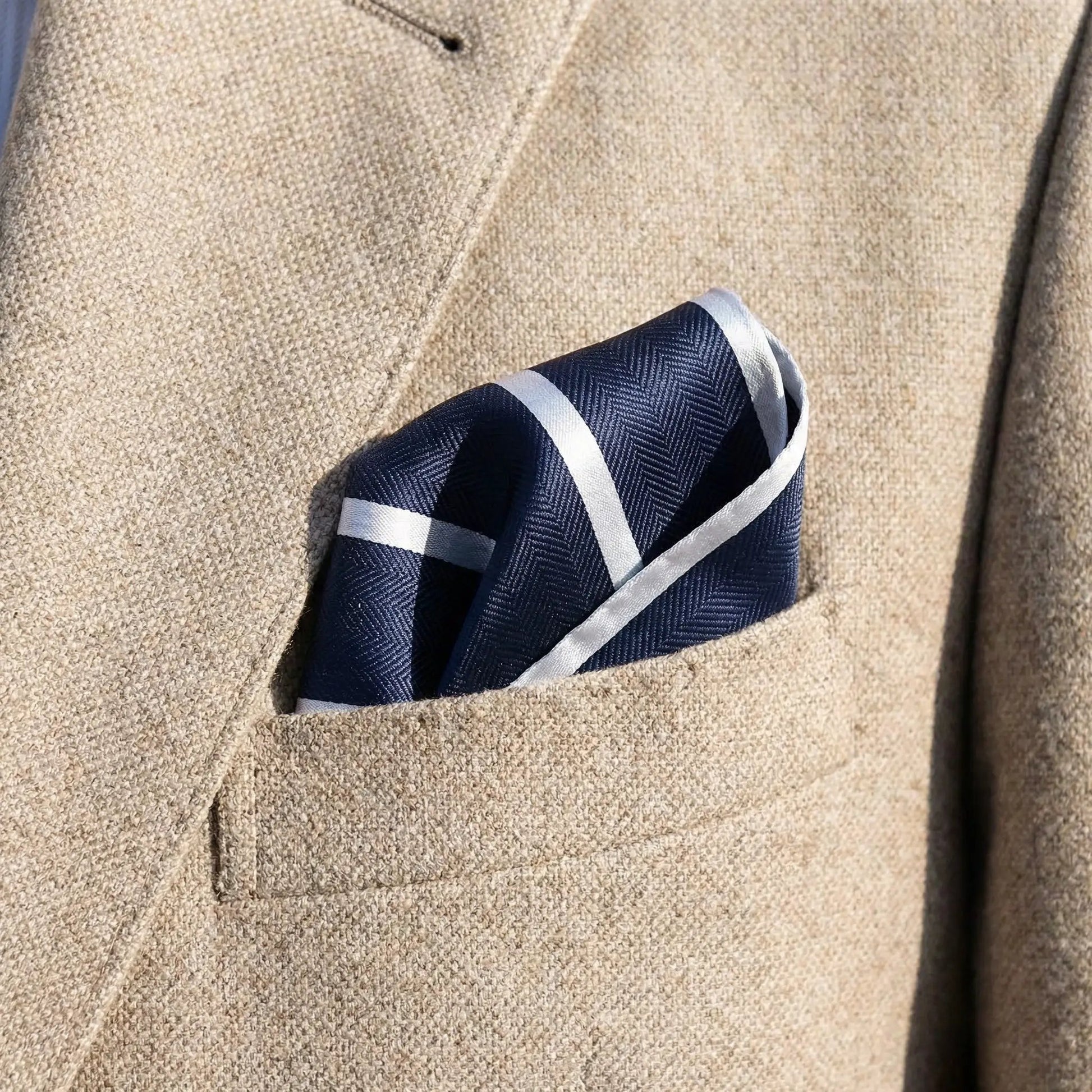 Navy Blue & White Stripe Pocket Square - Hawksmoor Edit by OFL Ties