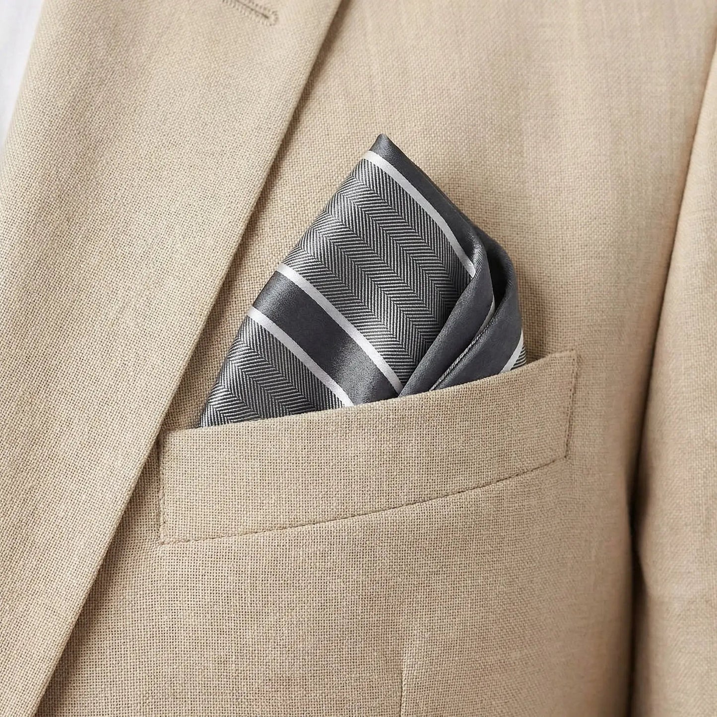 Glacier Grey & White Stripe Pocket Square - Charleston Edit by OFL Ties