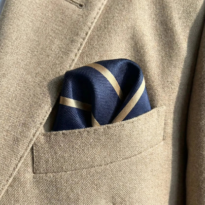 Navy Blue & Caramel Stripe Pocket Square - Hawksmoor Edit by OFL Ties