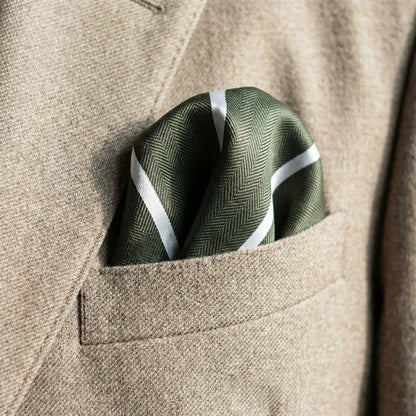 Khaki & White Stripe Pocket Square - Hawksmoor Edit by OFL Ties