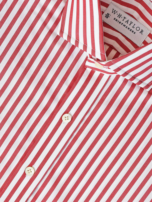 WH Taylor Shirtmakers Red Butcher Stripe Poplin Men's Bespoke Shirt by whtshirtmakers.com