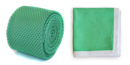 Mint Green Knitted Tie with Matching Pocket Square by Frederick Thomas Handmade Mens Ties